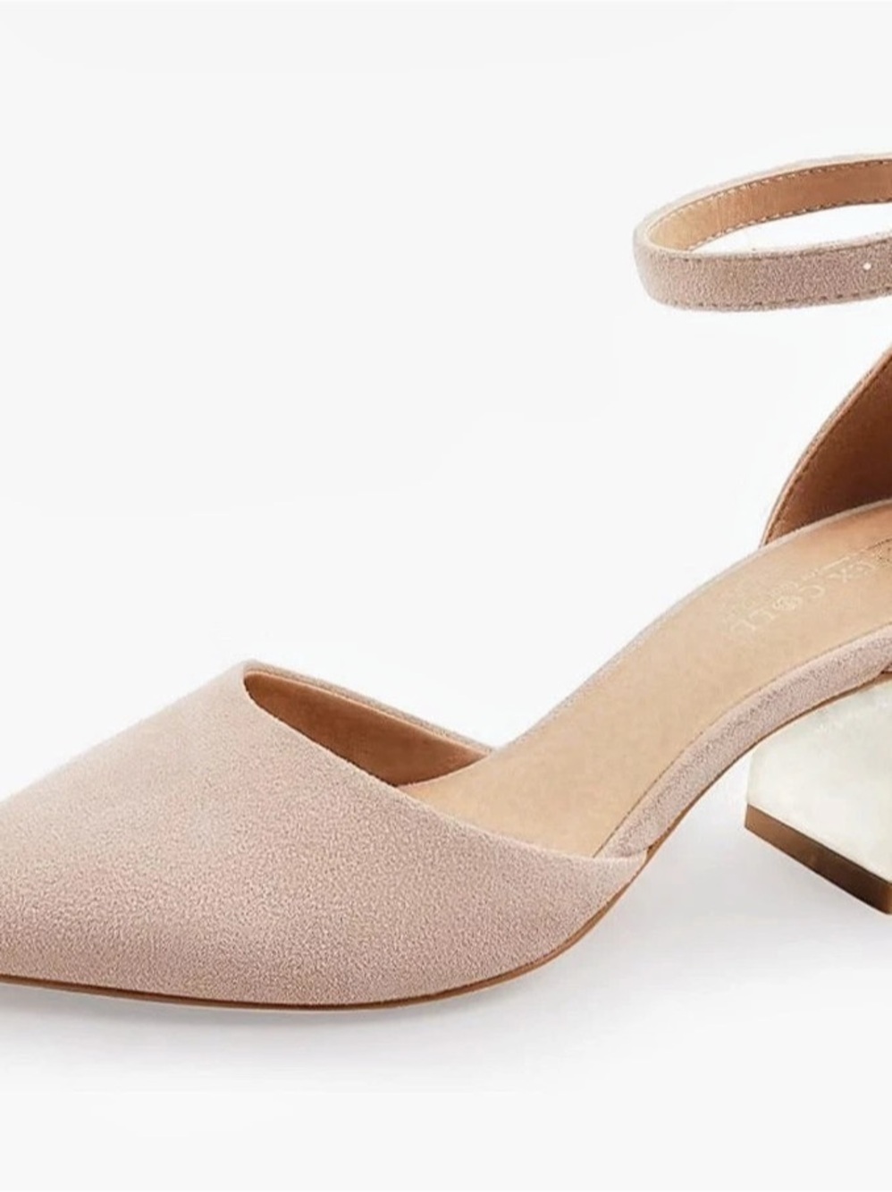 BCTEX Pointed Toe Ankle Strap Heels in Light Pale Nude Suede Like New